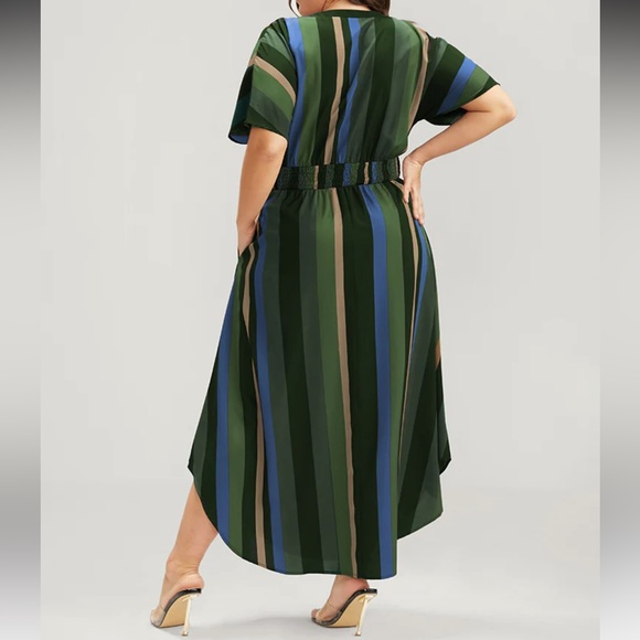 Stripe Dress Green Tan Black - Picture 2 of 2